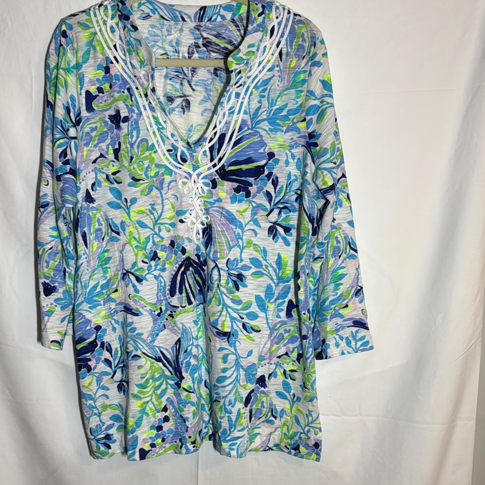Lilly Pulitzer Blue and Green Floral Swim Coverup
